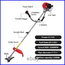 52cc 2in1 Gas Power Straight Shaft String Grass Trimmer Weed Eater Brush Cutter
