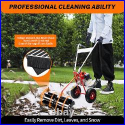 Hand Push 43cc Gas Power Broom Sweeper Cleaner Driveway Artificial Grass Snow
